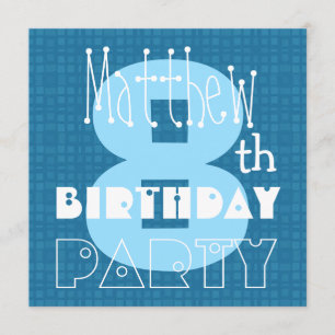 Kid's 8th Birthday Eight Year Old Blue White 008 Invitation