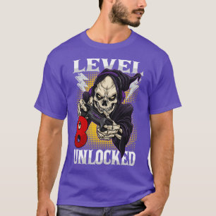 Kids 8th Birthday Gamer Skeleton Level 8 Unlocked T-Shirt