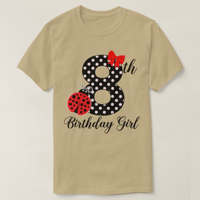 Kids 8th Birthday Girl 8 Year Old Ladybug Cute Red T-Shirt (Design Front)