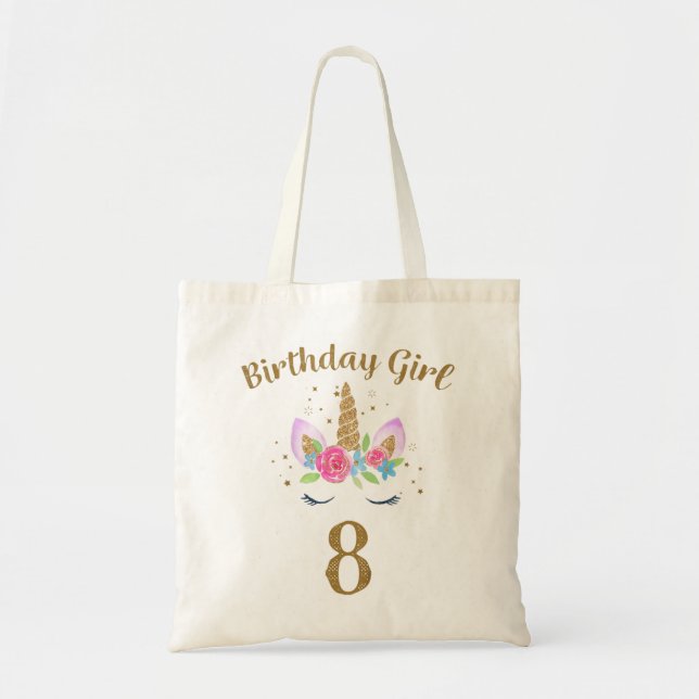 Kids 8th Birthday Girl Unicorn 8th Birthday Outfit Tote Bag (Front)