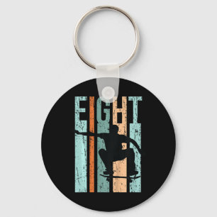 Kids 8th Birthday Skater Boy Skateboarding Retro D Key Ring