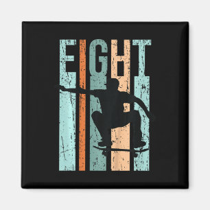Kids 8th Birthday Skater Boy Skateboarding Retro D Magnet