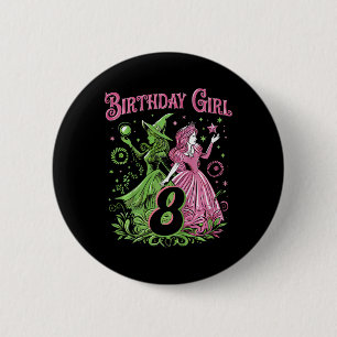 Kids 8th Birthday Witch Pink And Green 8 Years Old 6 Cm Round Badge