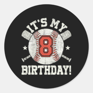Kids 8th Bysebyll Birthday Party Boys Sport Fan 8  Classic Round Sticker