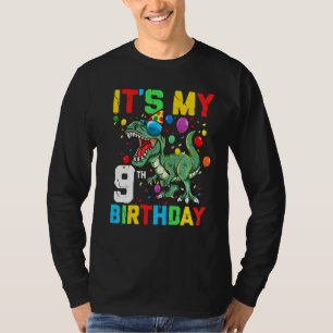 Kids 9 Year Dinosaur It's My 9th Birthday Happy Re T-Shirt
