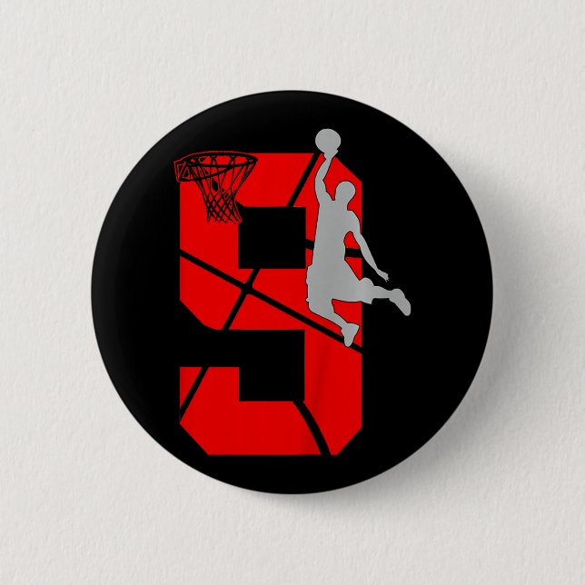 Kids 9 Year Old 9th Basketball Birthday PartyTheme 6 Cm Round Badge (Front)