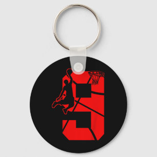 Kids 9 Year Old 9th Basketball Birthday PartyTheme Key Ring