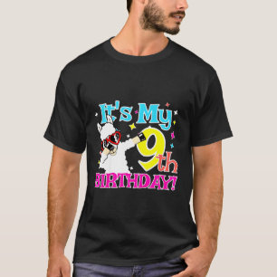 Kids 9 Year Old Dabbing Llama 9th Birthday Party T T-Shirt