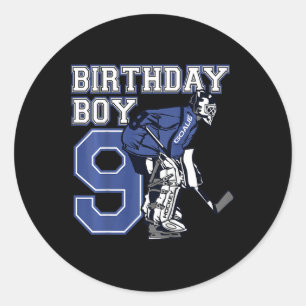 Kids 9 Year Old Ice Hockey Goalie Themed Birthday  Classic Round Sticker