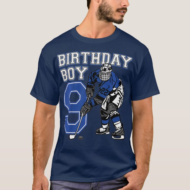 Kids 9 Year Old Ice Hockey Themed Birthday Party T-Shirt (Front)