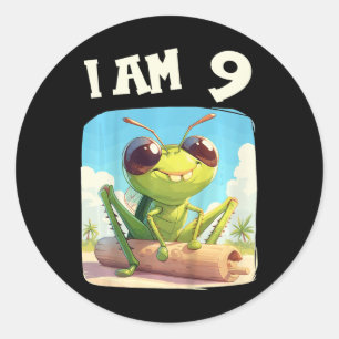 Kids 9 Years Old 9 Birthday Crickets Boy Girl Cric Classic Round Sticker