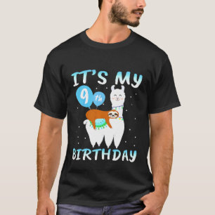 Kids 9 Years Old 9th Birthday Llama Sloth T-Shirt