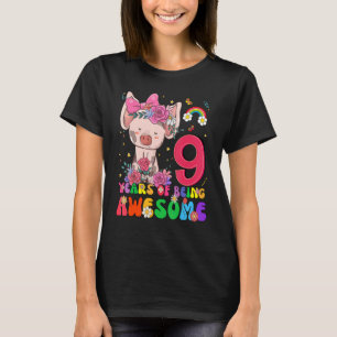 Kids 9 Years Old Teens 9th Birthday Boys Girls Awe T-Shirt