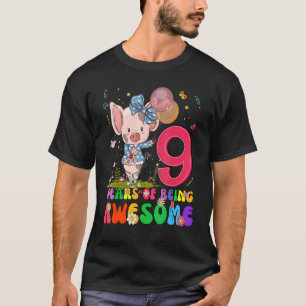 Kids 9 Years Old Teens 9th Birthday Boys Girls Awe T-Shirt