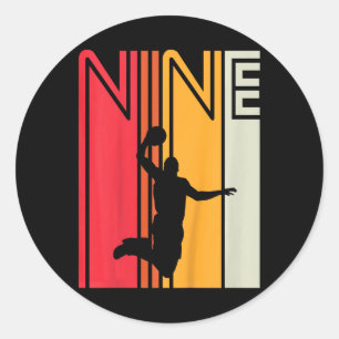 Kids 9th Birthday Basketball Lover 9 Years Old Ret Classic Round Sticker
