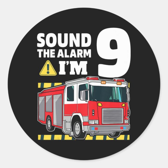 Kids 9th Birthday Boy Fire Truck 9 Nine Year Old Classic Round Sticker (Front)