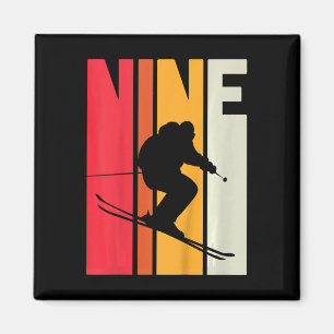 Kids 9th Birthday Boy Retro Ski Lover Skier 9 Year Magnet