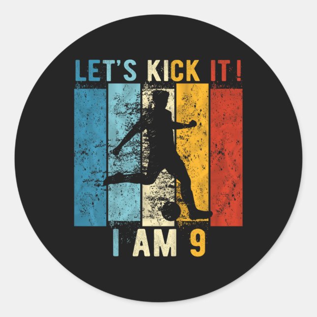 Kids 9th Birthday Boy Soccer 9 Year Old Birthday B Classic Round Sticker (Front)