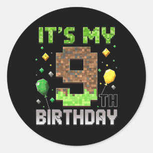 Kids 9th Birthday Gamer Pixel 9 Years Old Video Ga Classic Round Sticker