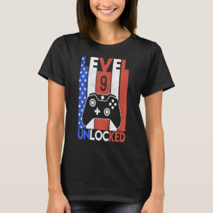 Kids 9th Birthday Level 9 Unlocked 4th Of July T-Shirt