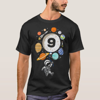 Kids 9th Birthday Planet Balloon Astronaut Happy N T-Shirt