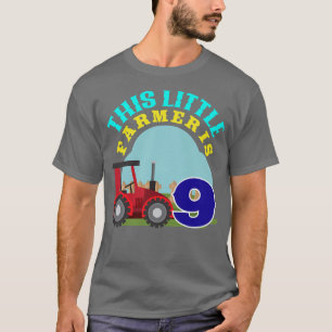 Kids 9th Birthday This Little Farmer Is 9 Farm Tra T-Shirt