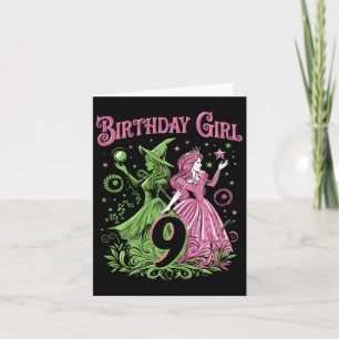 Kids 9th Birthday Witch Pink And Green 9 Years Old Card