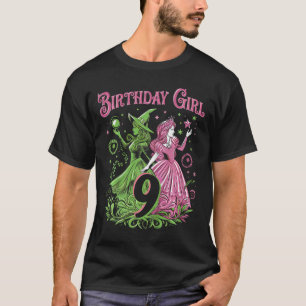 Kids 9th Birthday Witch Pink And Green 9 Years Old T-Shirt