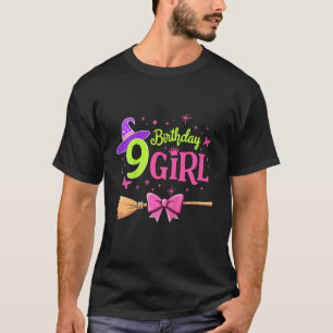 Kids 9th Birthday Witch Pink And Green 9 Years Old T-Shirt