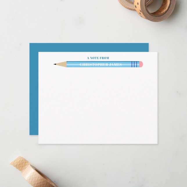Kid's A Note From Pencil Flat Note Card (Front/Back In Situ)