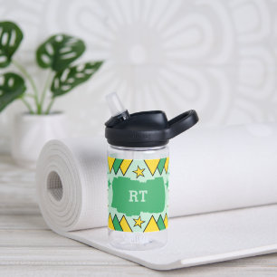Kids add initials stars triangles green yellow water bottle