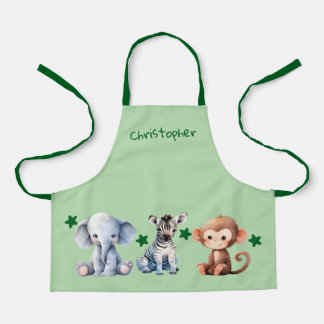 Kid's add name cute animals stars green apron