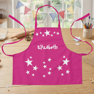 Kid's add name stars white pink apron
