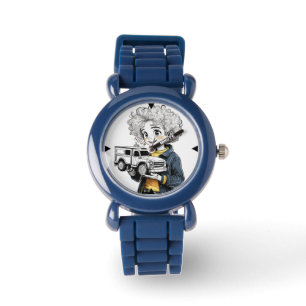Kid's Adjustable Bezel Stainless Steel Black Watch