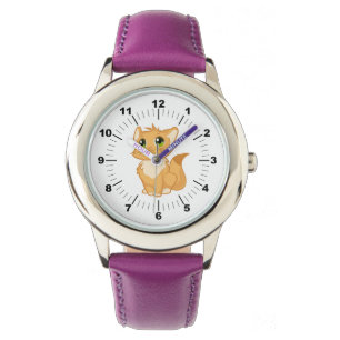Kid's Adjustable Cute Cat Purple Ribbon Watch
