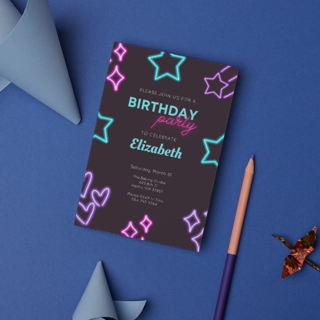 Kids Adult Neon Glow Birthday Party Invitation  (Creator Uploaded)