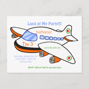 Kids Aeroplane Land at My Birthday Party Invitatio Invitation Postcard