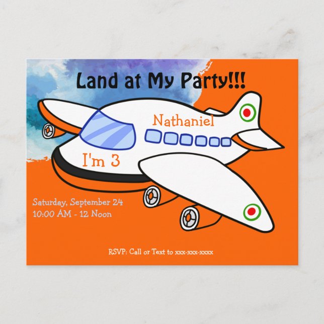 Kids Aeroplane Land at My Birthday Party Invitatio Invitation Postcard (Front)