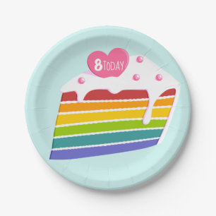 Kids Age Rainbow Layer Birthday Cake Paper Plate