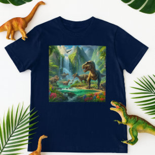 Kids AI Art Dinosaurs Tropical Green T-Shirt
