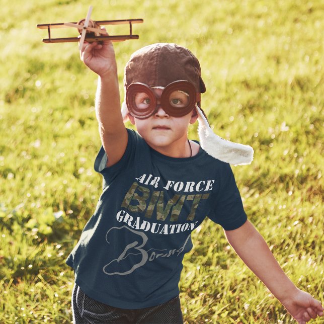 Kids Air Force BMT Graduation Bound Dark Back  T-Shirt (Kids' Air Force BMT Graduation Bound boys travel t-shirt, basic military training, Airman, dark back)