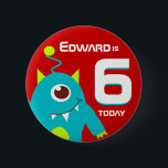 Kids alien name age button badge<br><div class="desc">Kids Birthday friendly alien badge / button customise with the short name and age of your choice for that extra special touch. This example reads "Edward is 6 Today".</div>