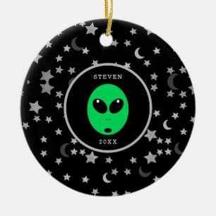 Kids Alien Space Galaxy Personalized Christmas Ceramic Tree Decoration
