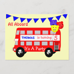 Kids All Aboard Big Red Bus Party Invitation