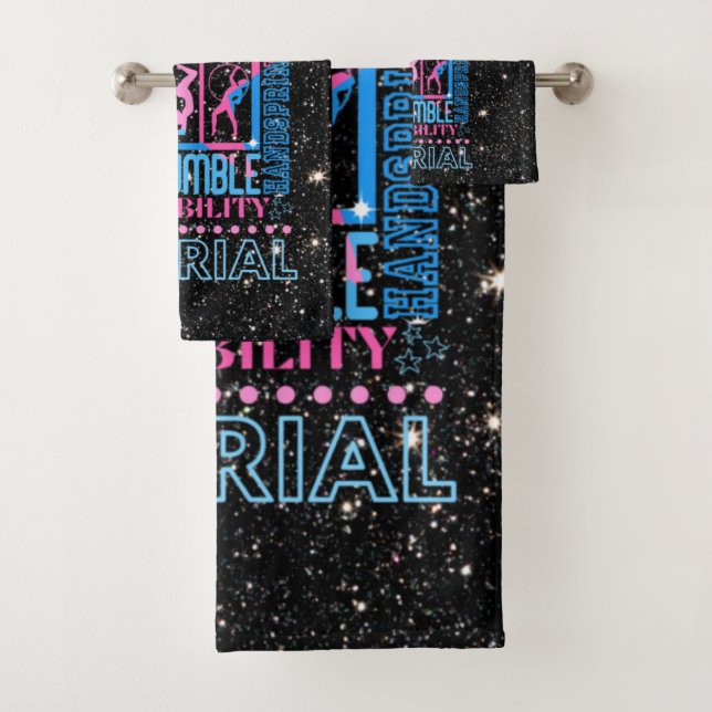 Kids All About Gymnastics Typography   Bath Towel Set (Insitu)