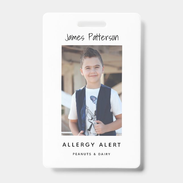 Kids Allergy Alert ICOE Custom Photo Warning Badge ID Badge (Front)