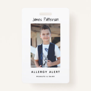 Kids Allergy Alert ICOE Custom Photo Warning Badge ID Badge