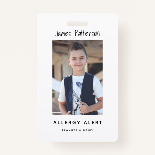 Kids Allergy Alert ICOE Custom Photo Warning Badge ID Badge (Front)