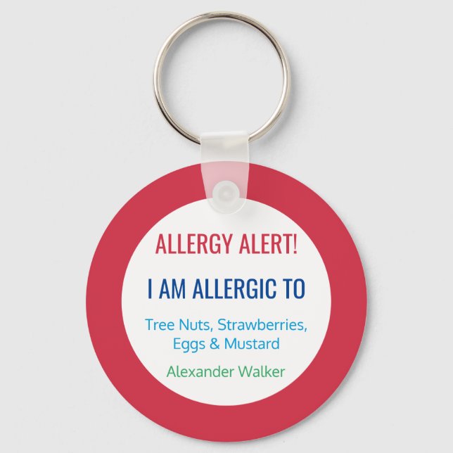 Kids Allergy Alert Personalised Allergic To Key Ring (Front)