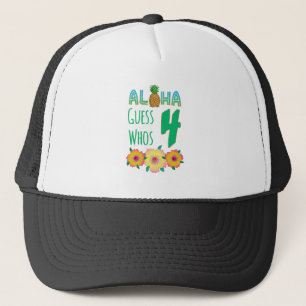 Kids Aloha Tropical Luau 4 Years Old Birthday Trucker Hat